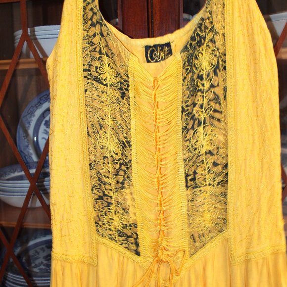 Vintage Celine Women's Gold Carriage Embroidered Laced Bodice Maxi Dress Medium - Picture 4 of 4